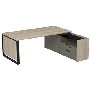 Стол рабочий на опорной двусоставной тумбе, с ящиками (метабокс), с код замком