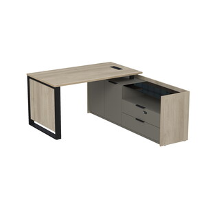 Стол рабочий с люч, на опор двусоставной тумбе, с ящиками (метабокс), с код замком