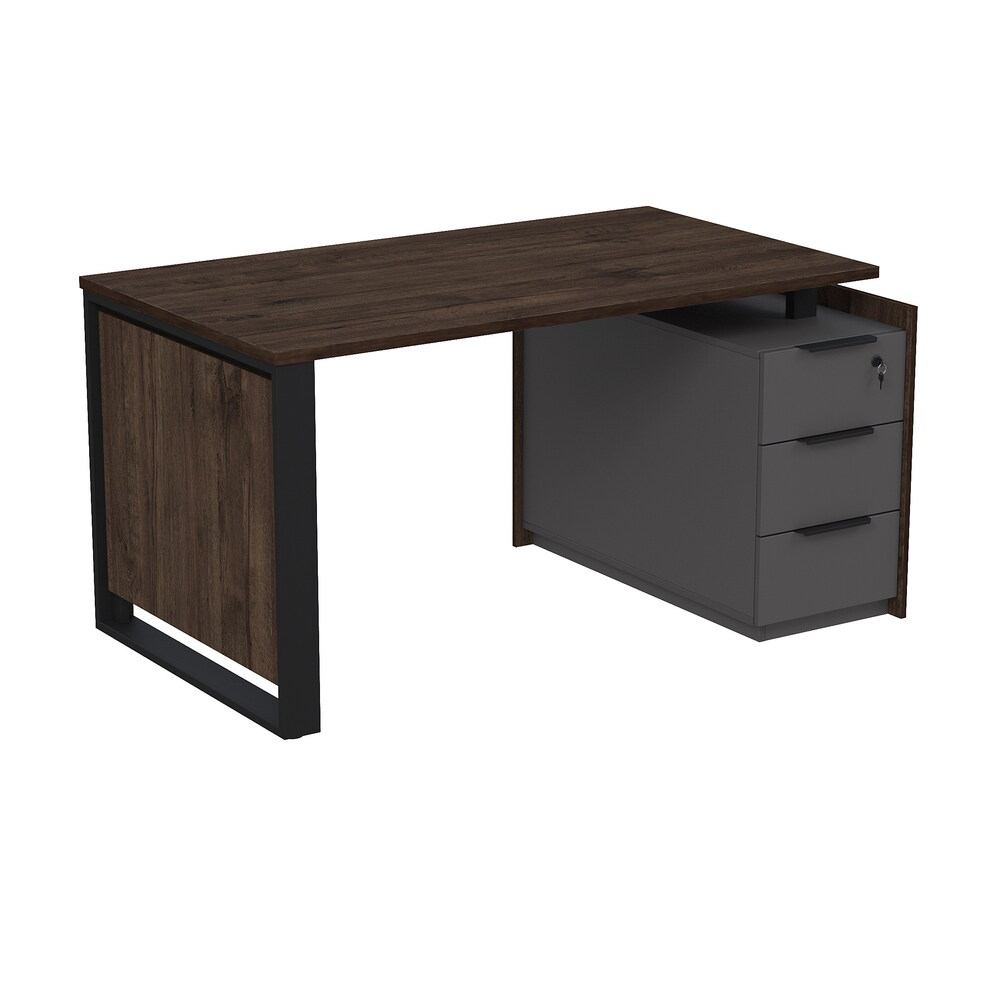 Стол рабочий на опорной угловой тумбе, с ящиками (метабокс), с замком