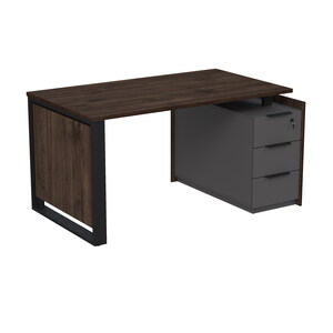 Стол рабочий на опорной угловой тумбе, с ящиками (метабокс), с замком