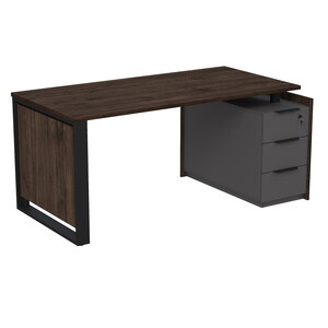 Стол рабочий на опорной угловой тумбе, с ящиками (метабокс), с замком