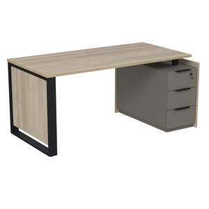 Стол рабочий на опорной угловой тумбе, с ящиками (метабокс), с замком