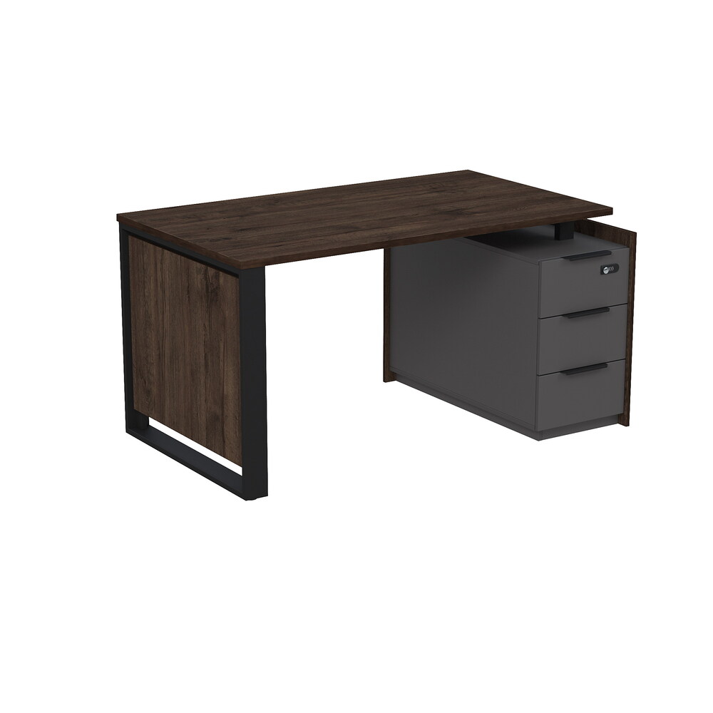 Стол рабочий на опорной угловой тумбе, с ящиками, с код замком