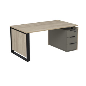 Стол рабочий на опорной угловой тумбе, с ящиками, с код замком