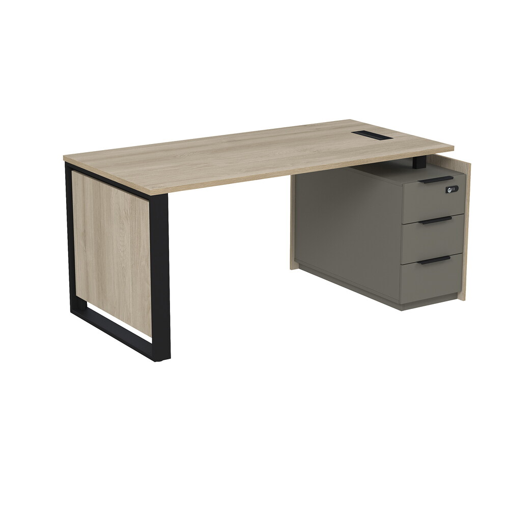 Стол рабочий с люч, на опорной угловой тумбе, с ящиками (метабокс), с код замком