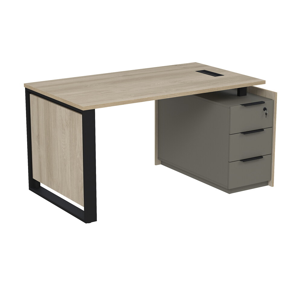 Стол рабочий с люч, на опорной угловой тумбе, с ящиками, с замком