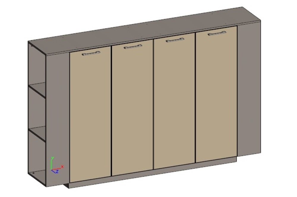 Двойной шкаф средний универсальный с боковыми стеллажами (двери в ал. рамке)