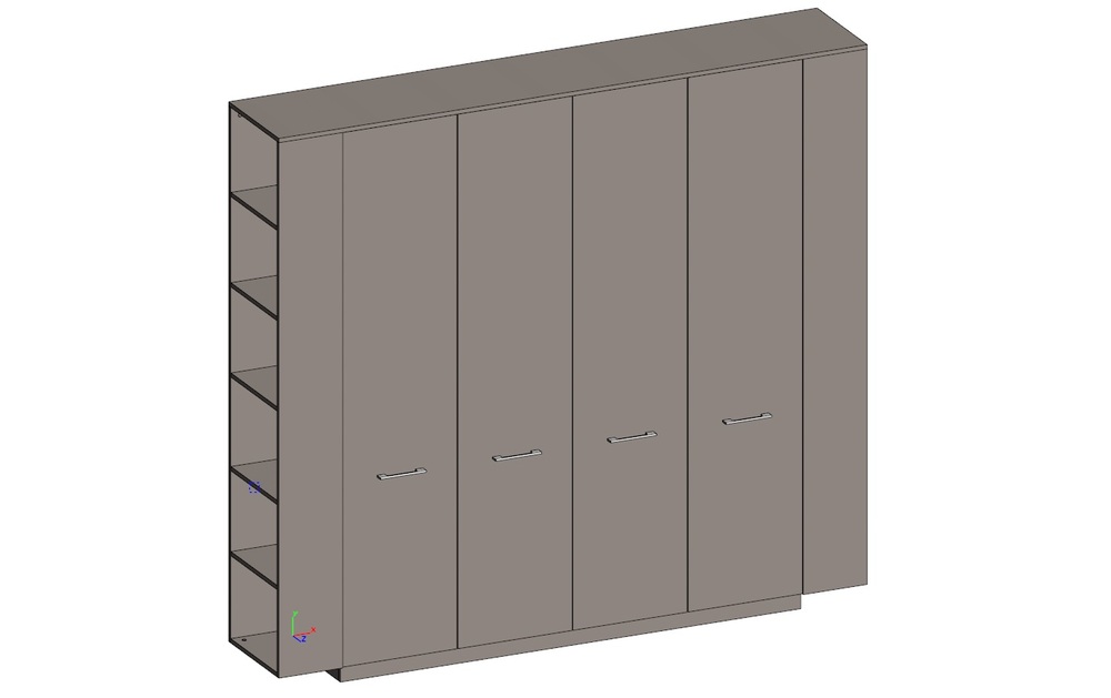 Двойной шкаф 
(для документов +гардероб)
с боковыми стеллажами
(двери ЛДСП)