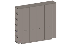 Двойной шкаф 
(для документов +гардероб)
с боковыми стеллажами
(двери ЛДСП)