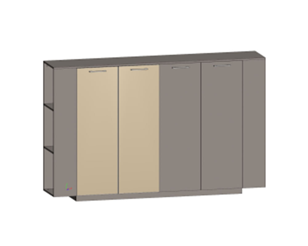 Двойной шкаф средний универсальный с боковыми стеллажами (двери в ал. рамке и ЛДСП)