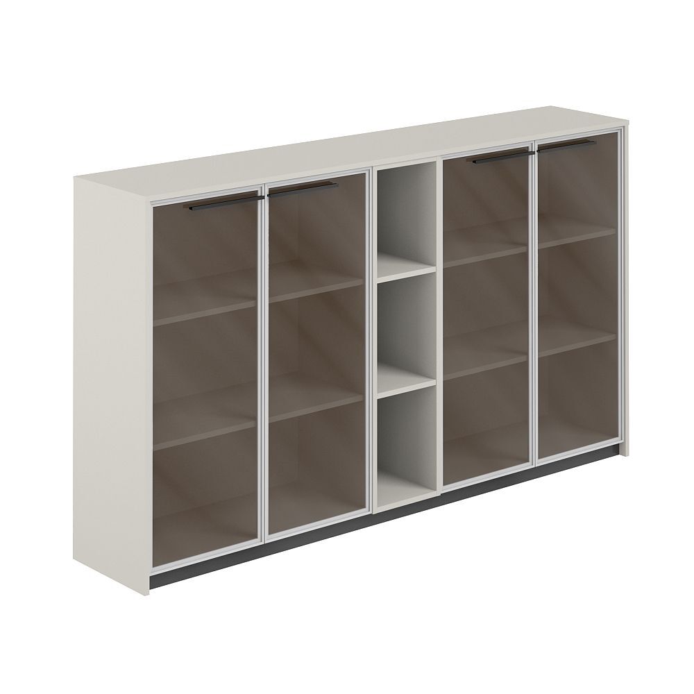 Шкаф средний с дверьми со стеклом в алюминиевой раме (2 шт) со стеллажом