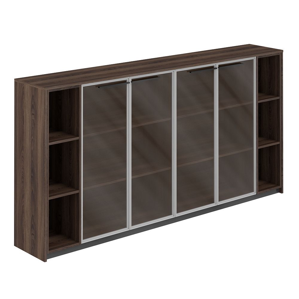 Шкаф средний с дверьми со стеклом в алюминиевой раме (2 шт) с 2-мя стеллажами