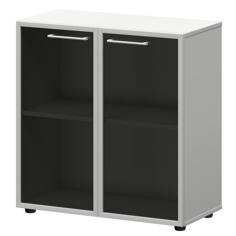 Шкаф низкий со стеклом в алюминиевой рамке