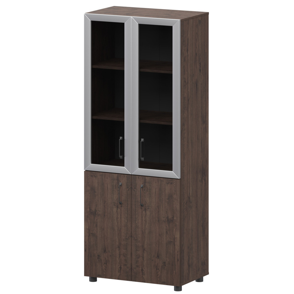 Стеллаж комбинированный с стеклянными фасадами в алюминиевой раме