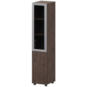 Стеллаж комбинированный узкий с стеклянным фасадом в алюминиевой раме правый