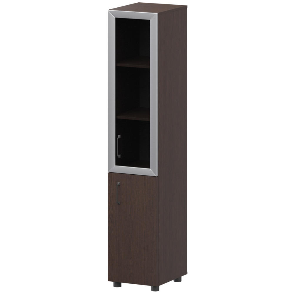 Стеллаж комбинированный узкий с стеклянным фасадом в алюминиевой раме правый