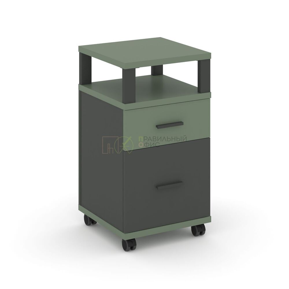 Тумба мобильная 1 ящик + 1 распашной фасад с надставкой