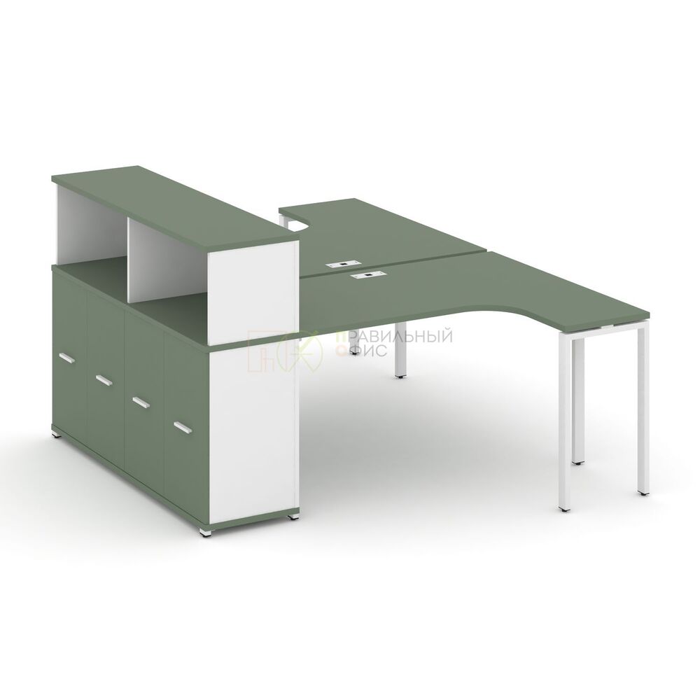 Рабочая станция с опорным распашным шкафом с надставкой низкой