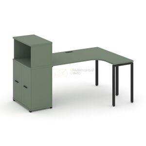 Стол эргономичный с опорным распашным шкафом с надставкой низкой правый