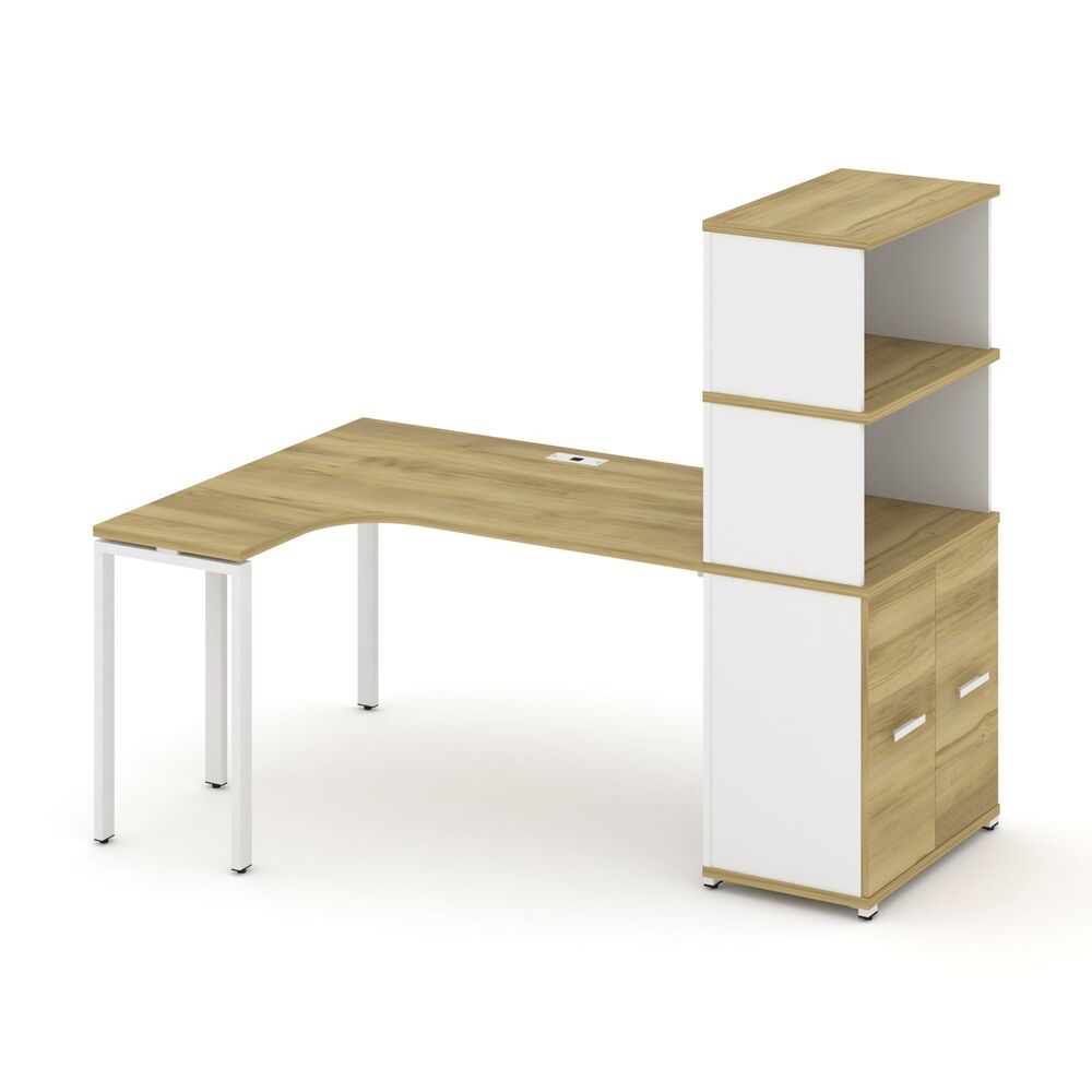 Стол эргономичный с опорным распашным шкафом с надставкой высокой левый