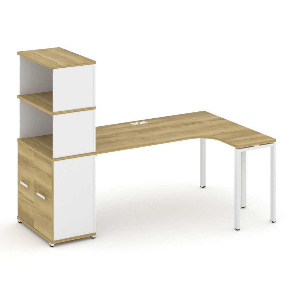 Стол эргономичный с опорным распашным шкафом с надставкой высокой правый