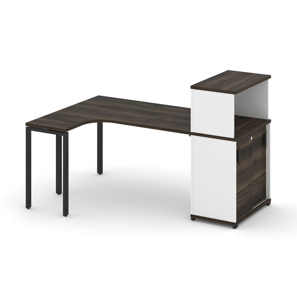 Стол эргономичный с опорным шкафом-купе с надставкой низкой левый