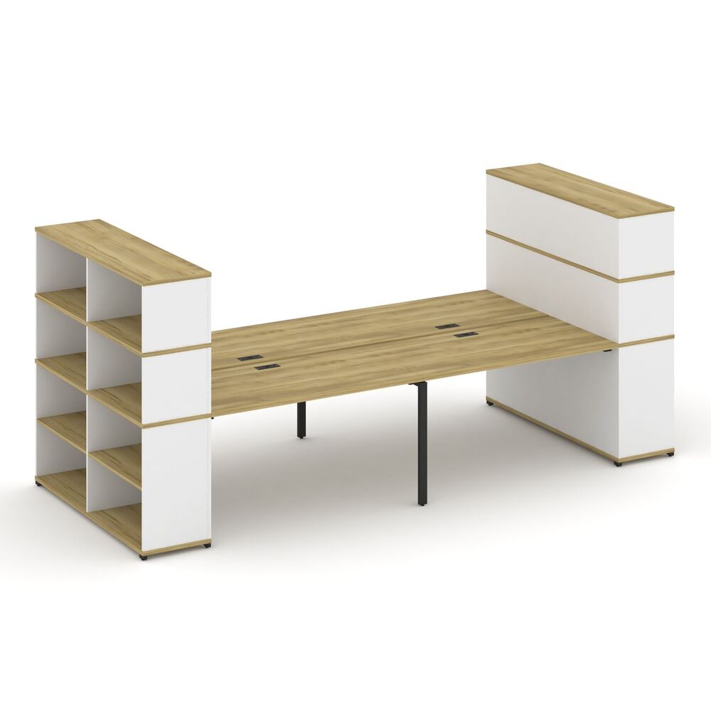 Рабочая станция с опорными стеллажами с надставкой высокой