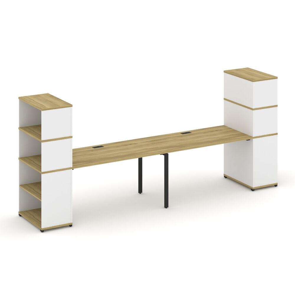 Рабочая станция с опорными стеллажами с надставкой высокой