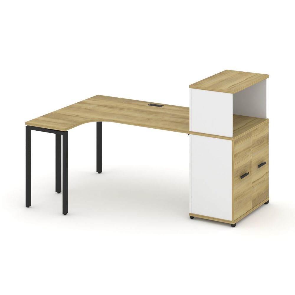 Стол эргономичный с опорным распашным шкафом с надставкой низкой левый