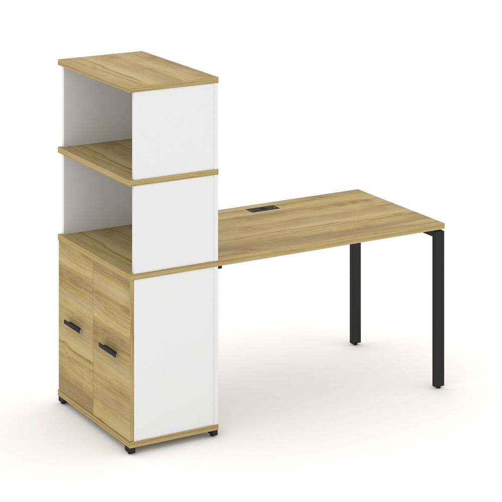 Стол рабочий с опорным распашным шкафом с надставкой высокой