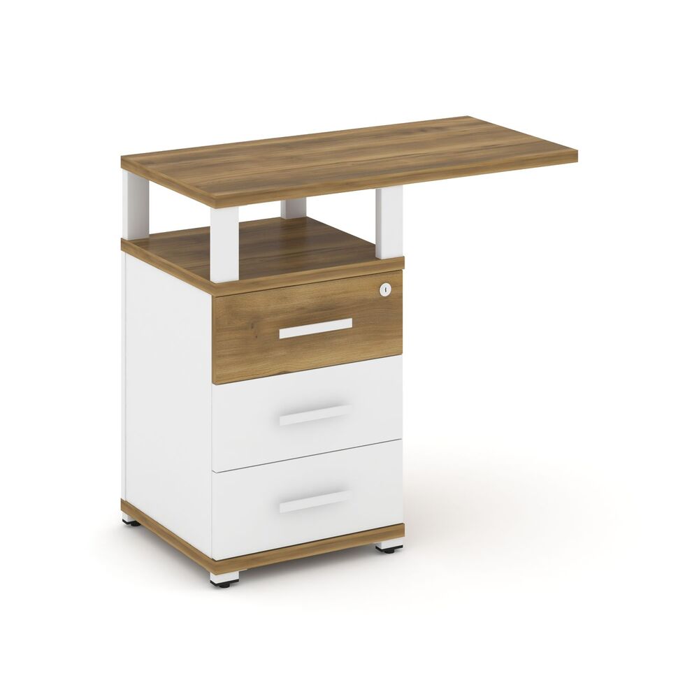 Тумба приставная узкая 3 ящика со свесом с надставкой широкой