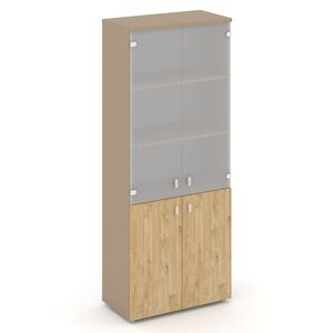 Шкаф высокий широкий (2 низких фасада ЛДСП+2 средних фасада стекло)