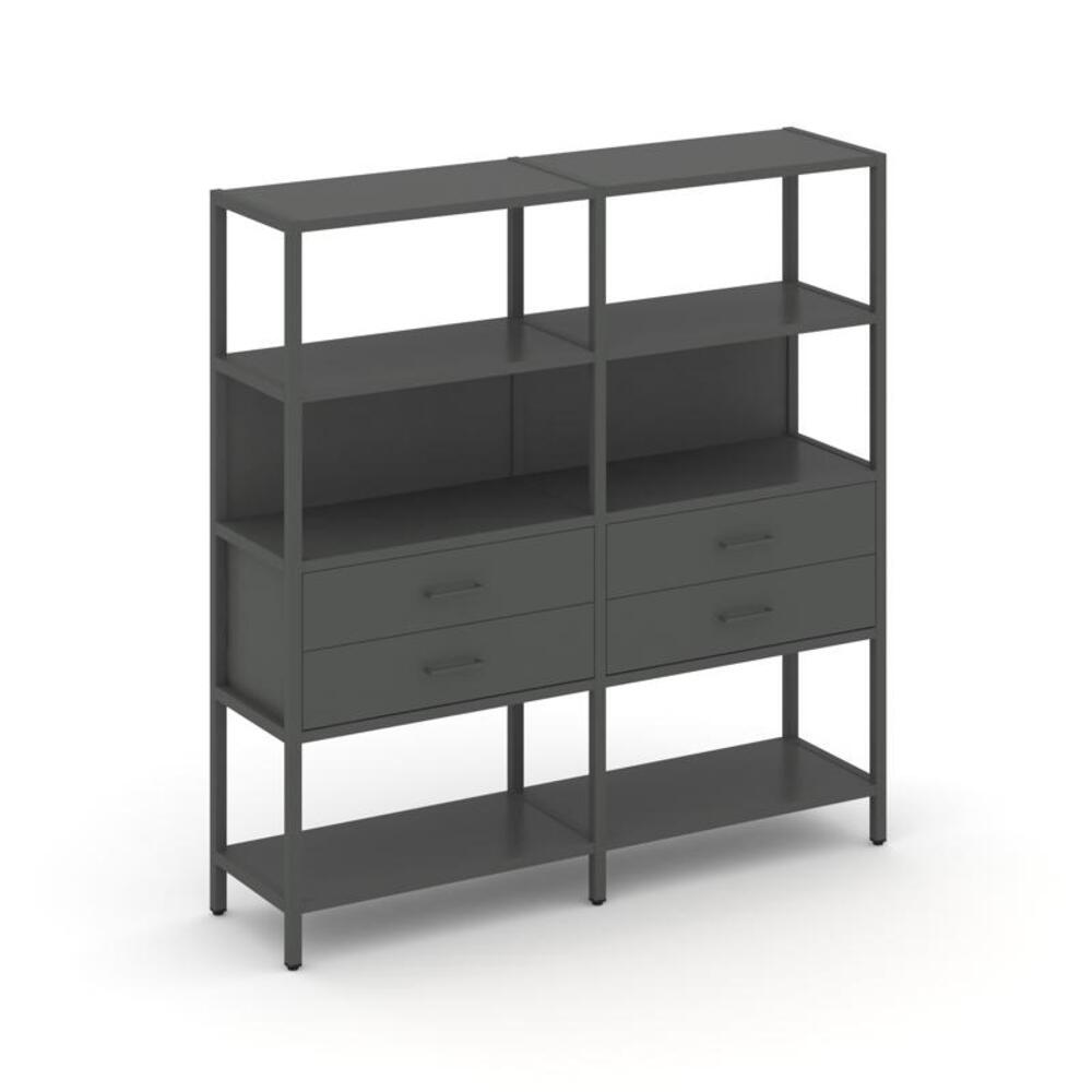 Двухсекционный стеллаж четырехярусный с ящиками