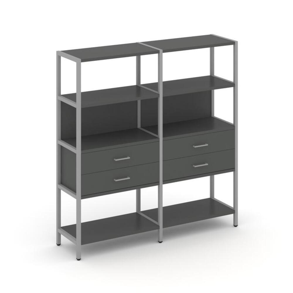 Двухсекционный стеллаж четырехярусный с ящиками