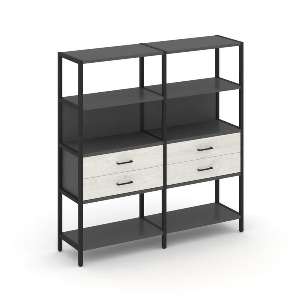 Двухсекционный стеллаж четырехярусный с ящиками