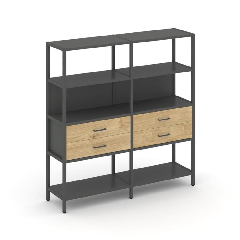 Двухсекционный стеллаж четырехярусный с ящиками