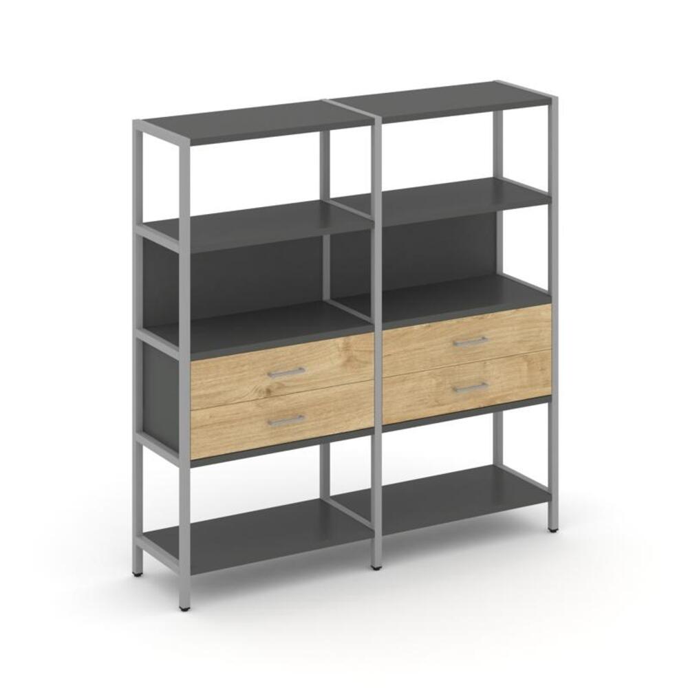 Двухсекционный стеллаж четырехярусный с ящиками