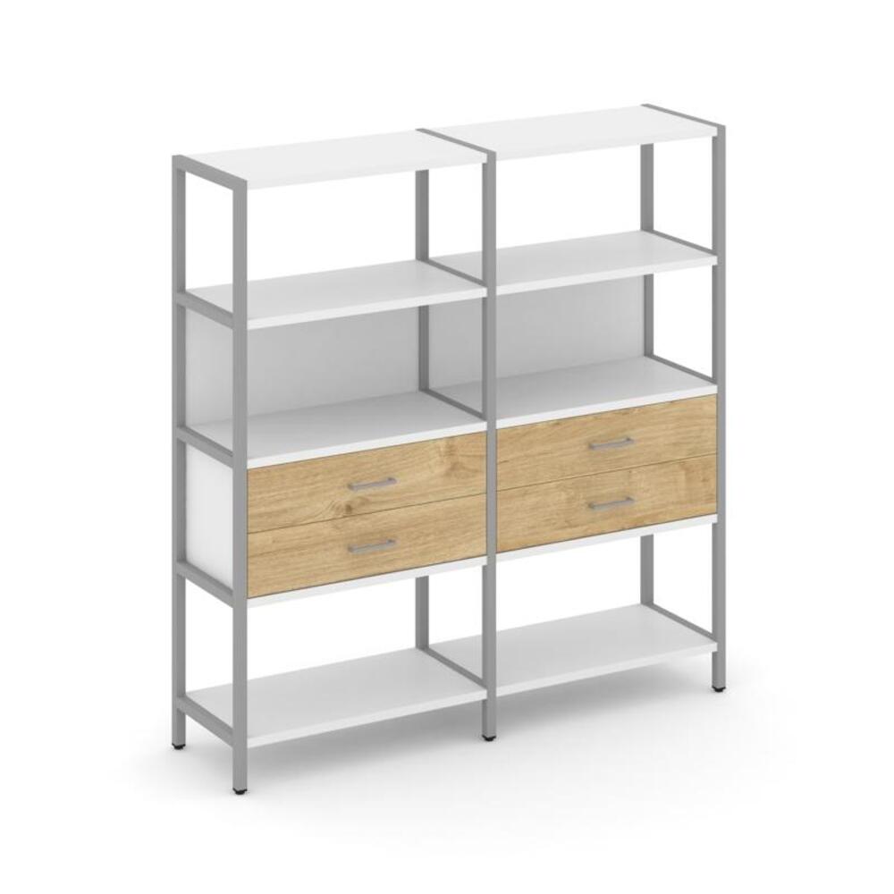 Двухсекционный стеллаж четырехярусный с ящиками