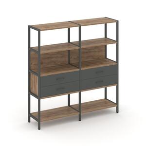 Двухсекционный стеллаж четырехярусный с ящиками