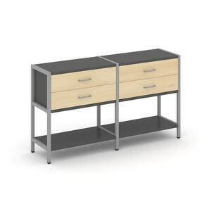 Двухсекционный стеллаж двухярусный с ящиками