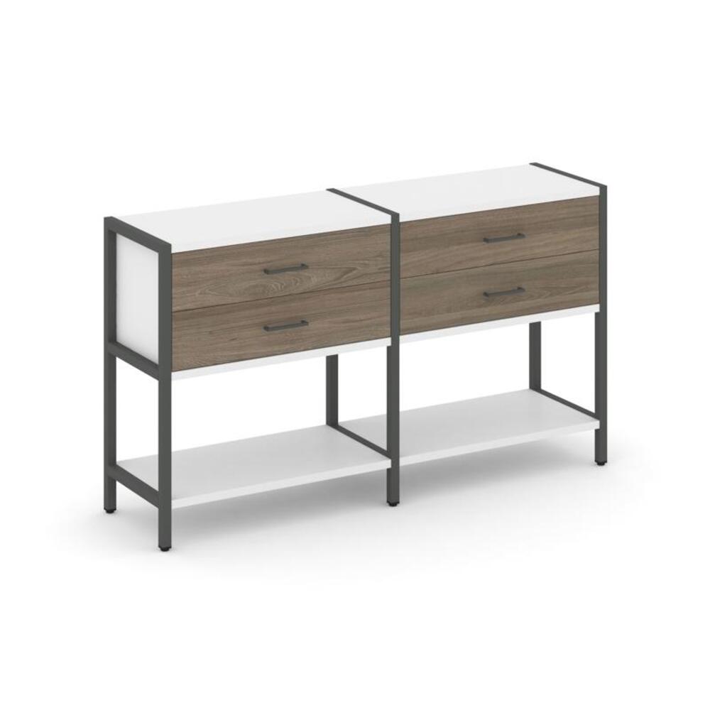 Двухсекционный стеллаж двухярусный с ящиками