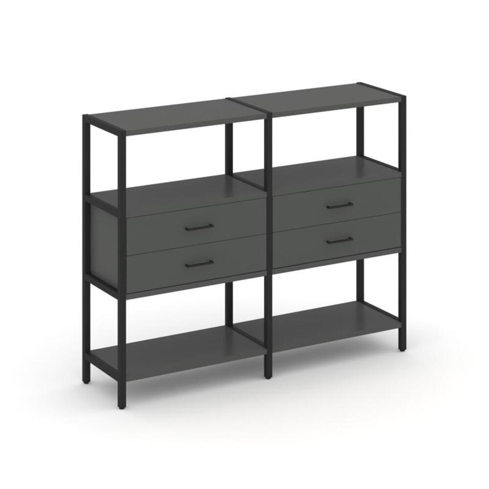 Двухсекционный стеллаж трехярусный с ящиками