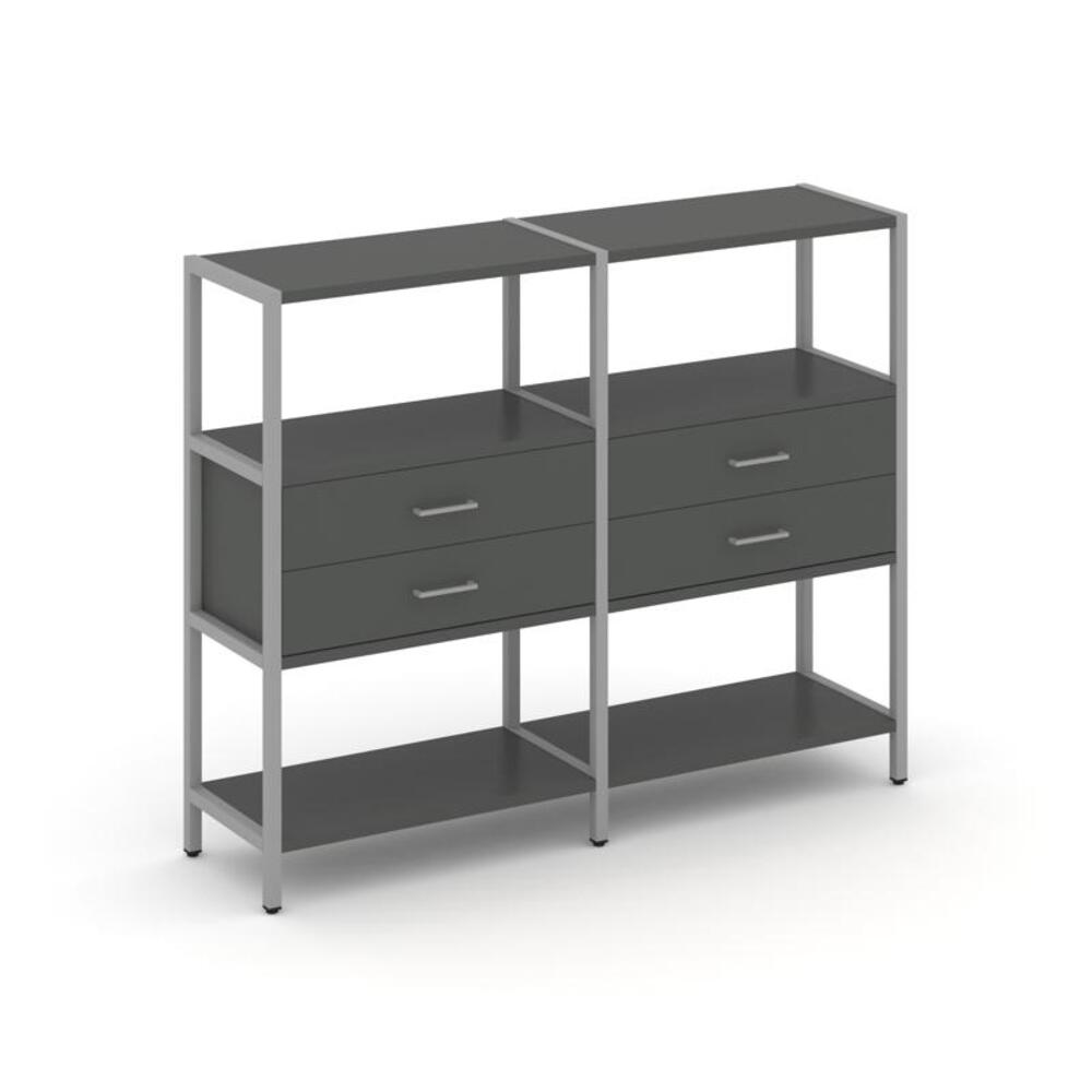 Двухсекционный стеллаж трехярусный с ящиками