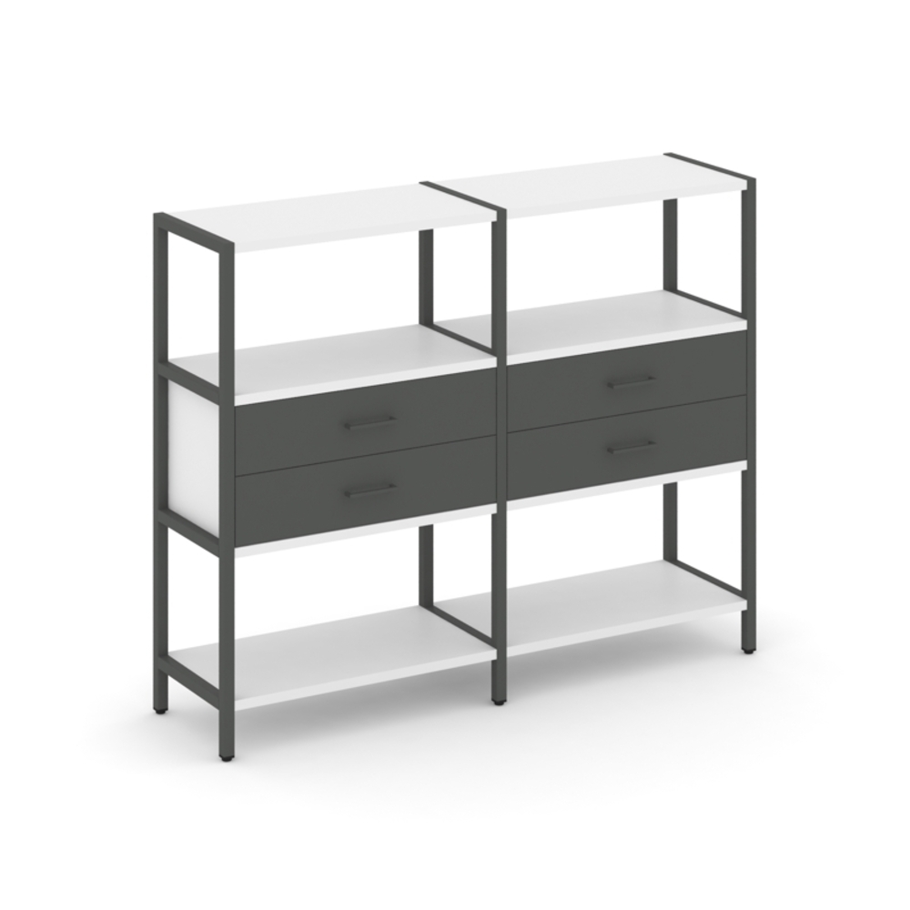 Двухсекционный стеллаж трехярусный с ящиками