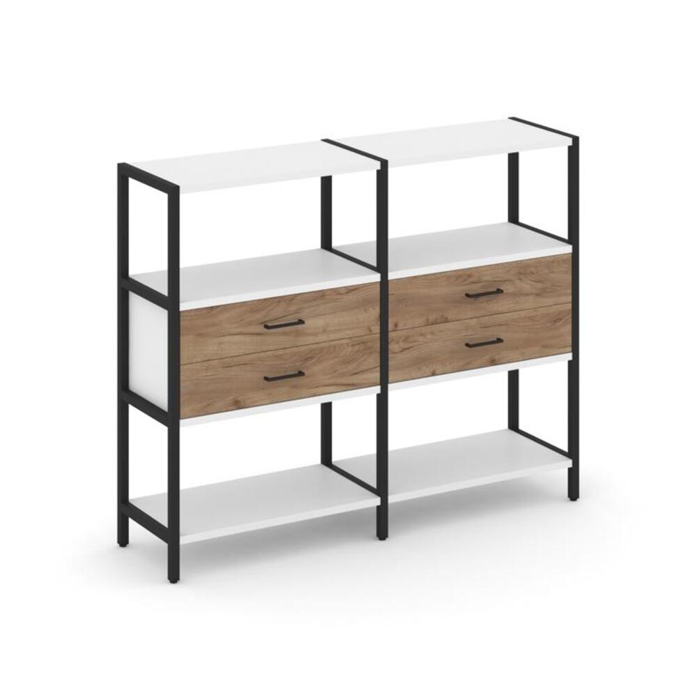 Двухсекционный стеллаж трехярусный с ящиками