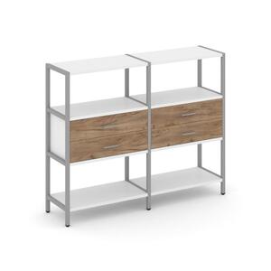 Двухсекционный стеллаж трехярусный с ящиками