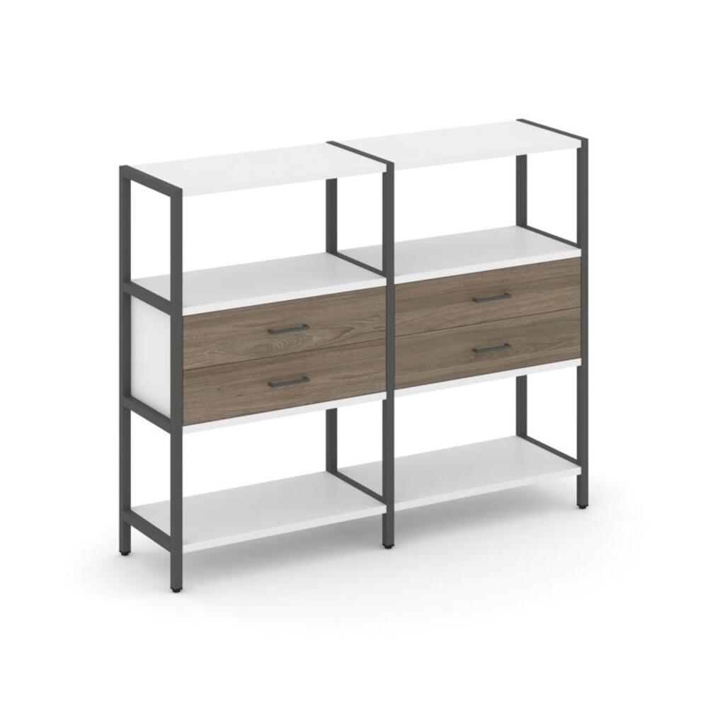 Двухсекционный стеллаж трехярусный с ящиками