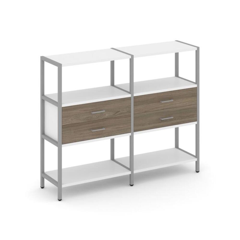 Двухсекционный стеллаж трехярусный с ящиками