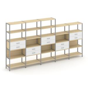 Пятисекционный стеллаж пятиярусный с ящиками