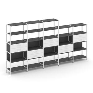 Пятисекционный стеллаж пятиярусный с ящиками
